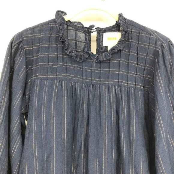 Anthropologie Maeve Reston Blouse Navy Blue w Copper  Vertical Stripes size XS - Picture 5 of 16
